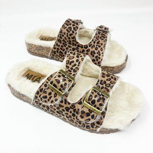 Mia Shoes Kids Leopard Print Faux Fur Rozy Slides Size 1